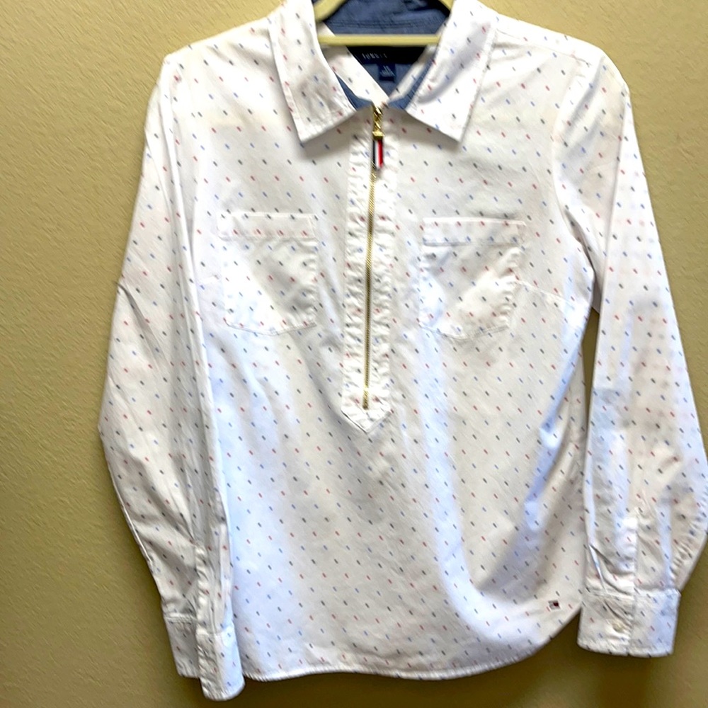 Tommy Hilfiger half zip popover Henley long sleeve blouse